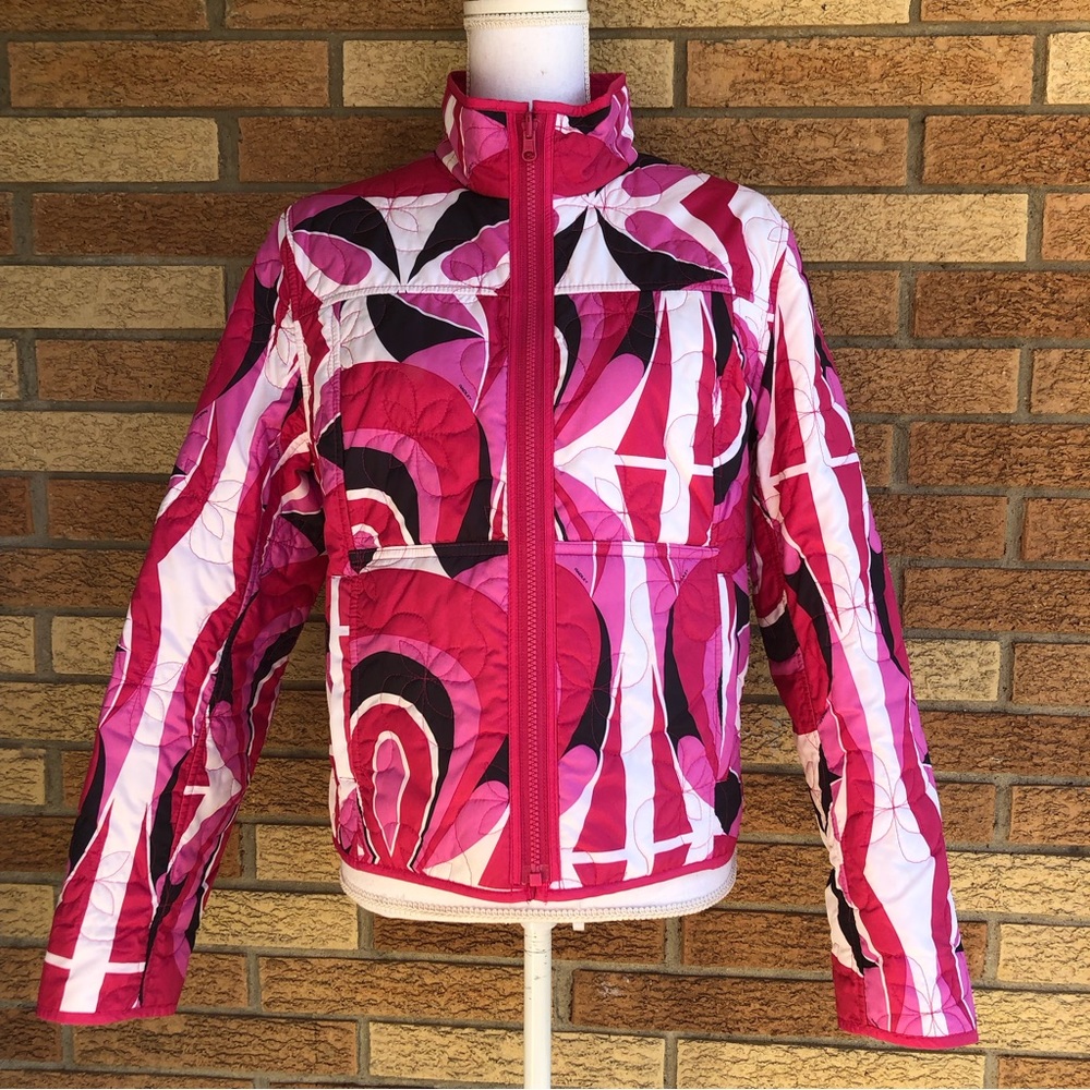 Radley Women's Reversible Quilted Jacket Size L  Pink Geometric Zip Front